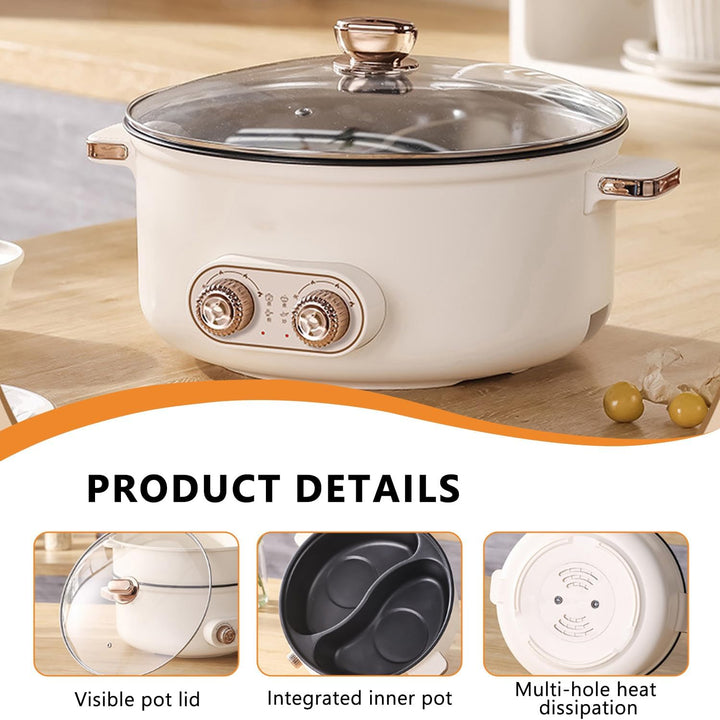 Hot Pot Elektrisch, 5.5L Doppelter Topf mit Zwei Reglern, 1600W Elektrischer Kochtopf mit Trennwand