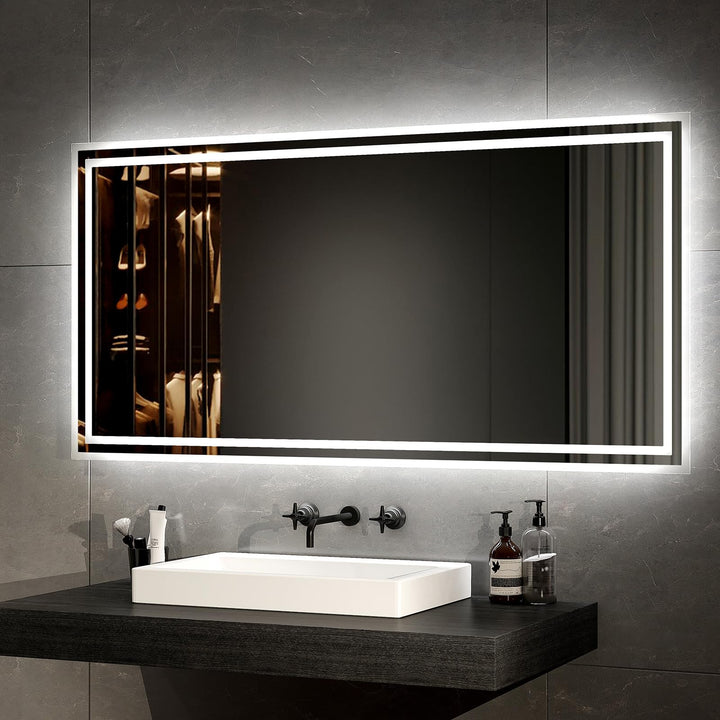 EMKE LED Badspiegel mit Beleuchtung 120x60cm LED Badezimmerspiegel Warmweisses Licht und Kaltesweiss