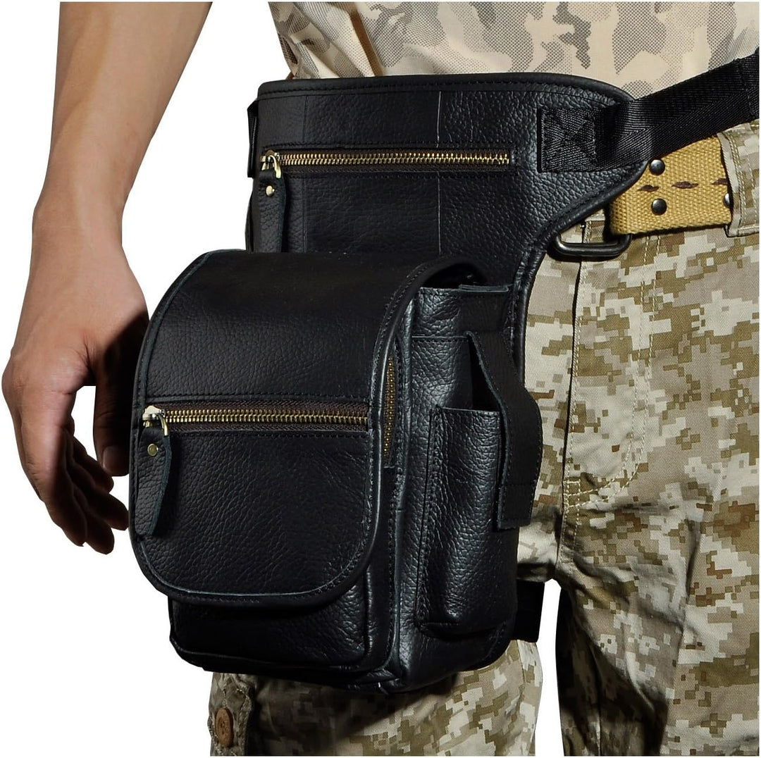 Le'aokuu Herren Echtes Leder Tasche Beinbeutel Beintasche Aussenbeintasche Hüfttasche Drop Leg Thigh