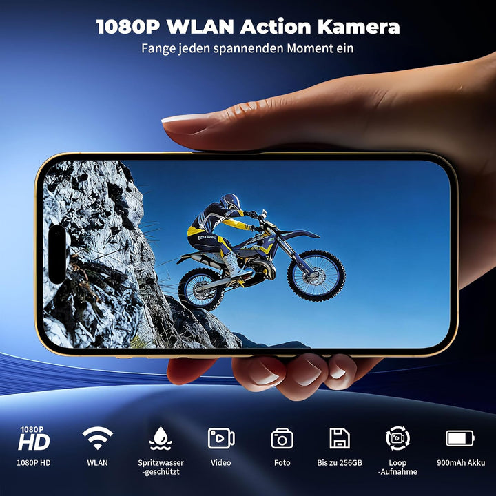 Helmkamera Fahrrad, WiFi 1080P HD&amp;120° Weitwinkel Action Cam | Fahrrad Kamera für Outdoor, Wasserdic