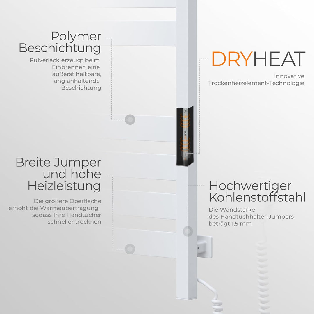 Elektrischer Handtuchhalter White Velvet Largo 500x1200 mit Sensor Links - Weiss in Perfektion, Elek