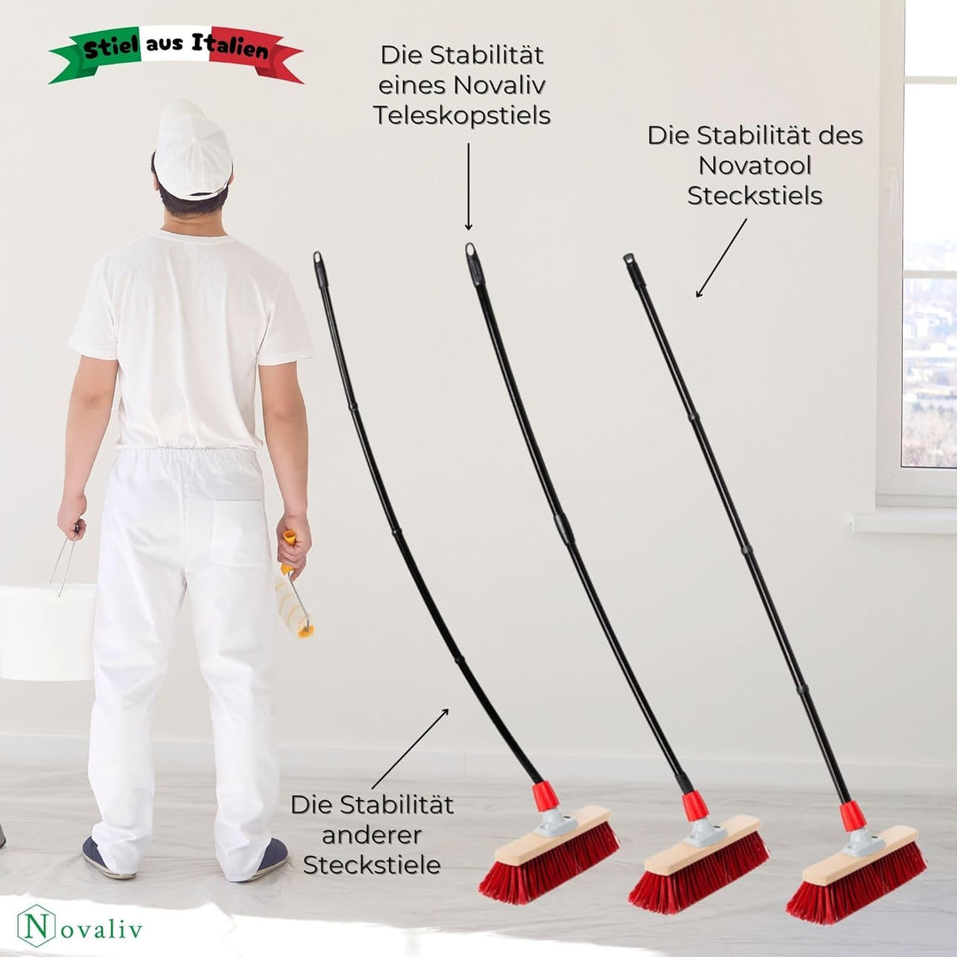 Novaliv 4X Vielseitiger Premium Schraub-Besenstiel 137 cm - 2,6 cm Stabil Langlebig Schwarz Verstell