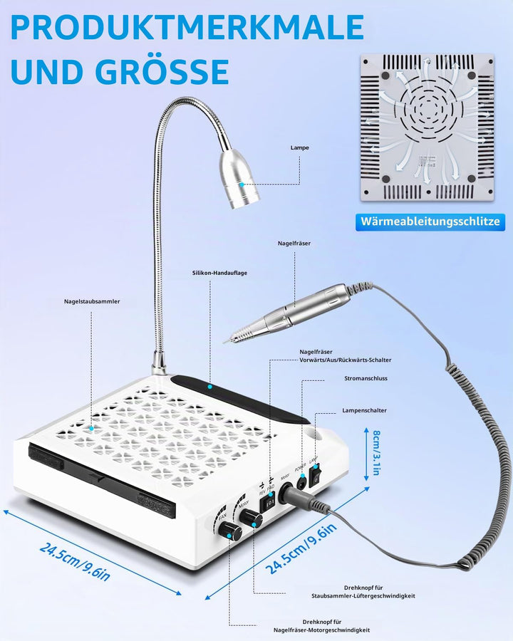 4 In 1 Nagelfräser Professionell, Nagelfräser für Gelnägel, Nagelstaubsauger mit Led, Nagel Armaufla