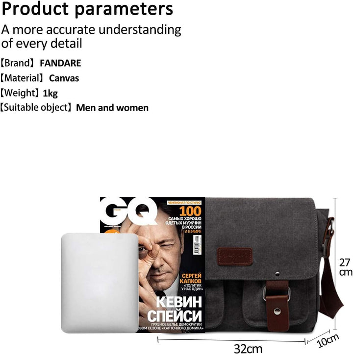 FANDARE Neu Retro Messenger Bag Umhängetasche Schultertasche 14 Zoll Laptoprucksäcke Herren Tasche K