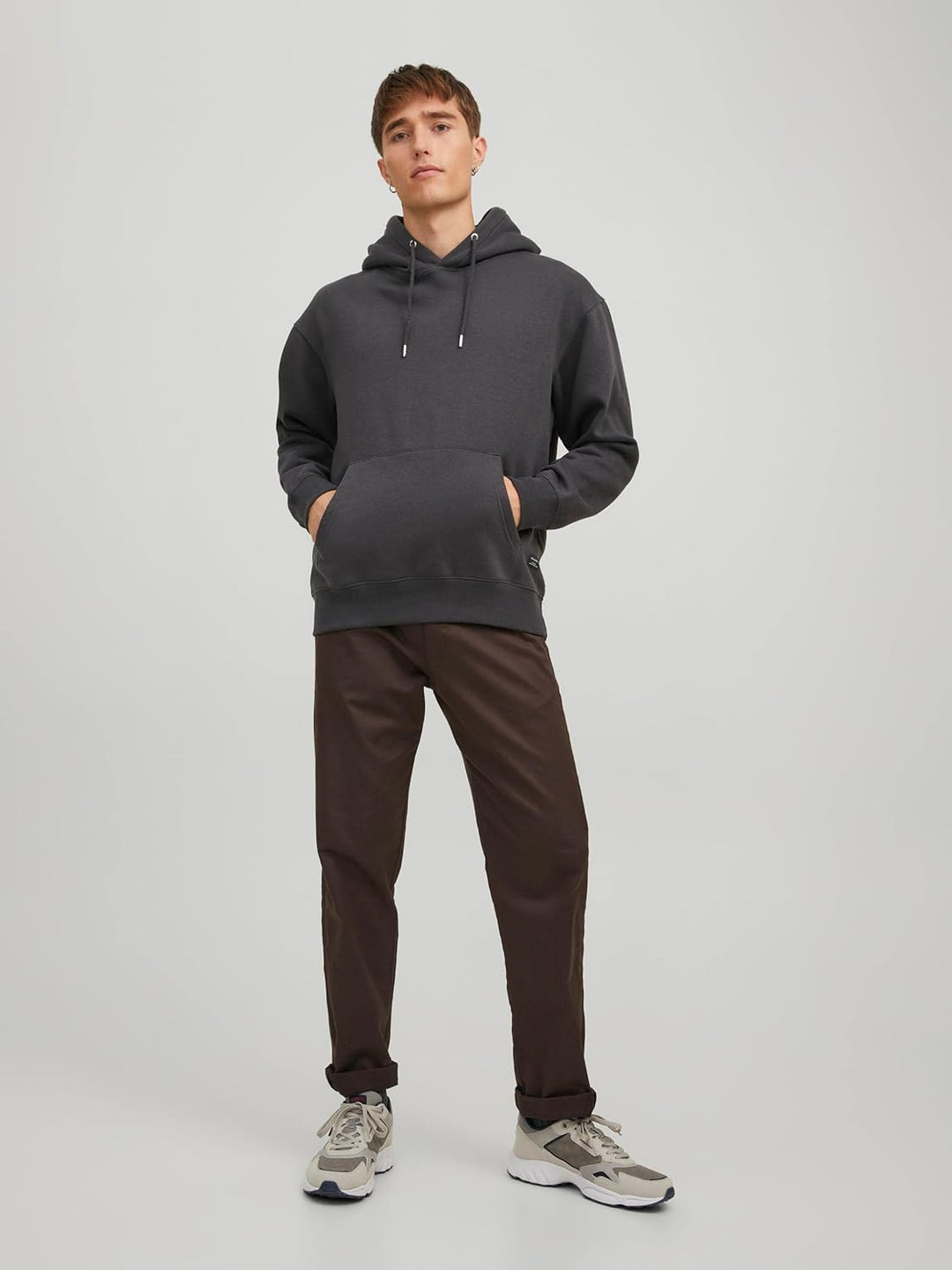 JACK & JONES Herren Basic Hoodie Soft Sweat Hood Jumper Kapuzen Pullover, XS Grau (Asphalt/Reg)