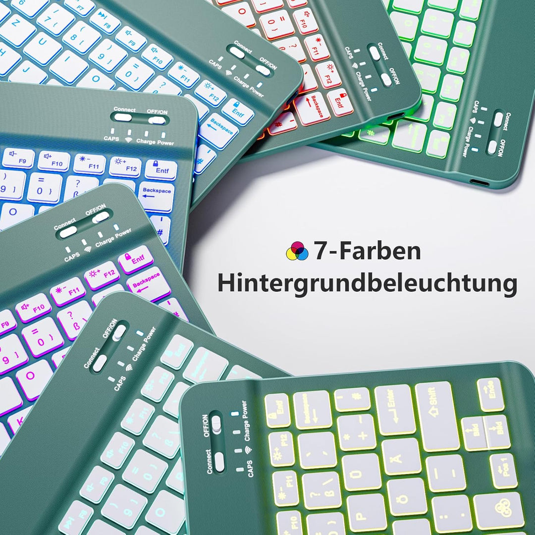 drivego Hülle mit Tastatur für iPad 10 Generation 10.9 Zoll 2022, 7-Farbige Beleuchtete, Magnetische