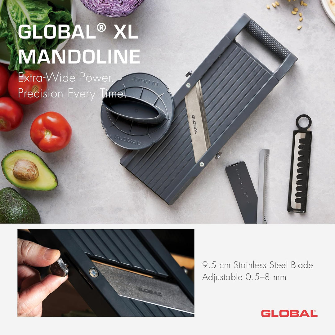 GLOBAL Mandoline GSL-95/BC – Premium Gemüsehobel 95 mm | Mit 3 Julienne-Klingen & Fingerschutz | Stu