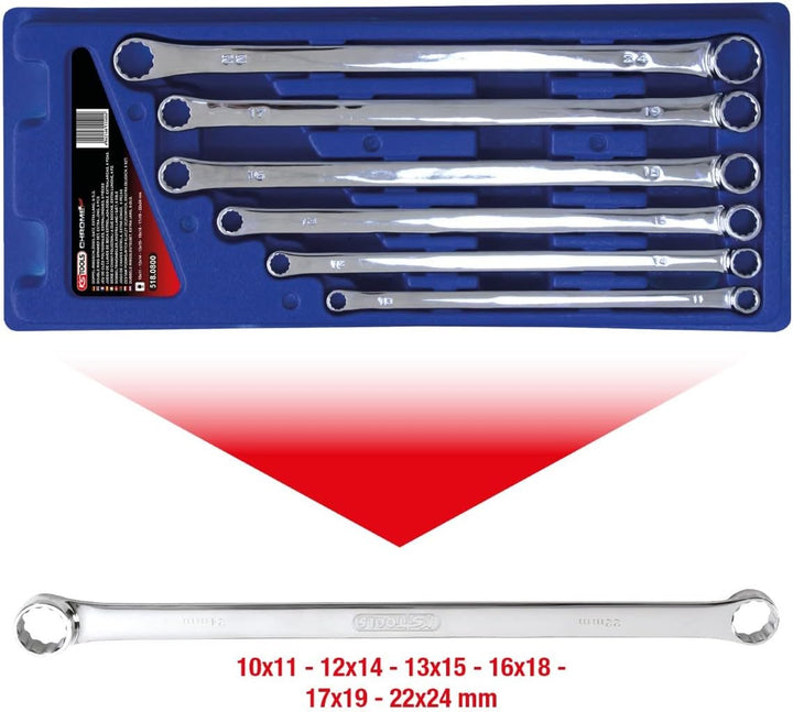 KS Tools 518.0800 CHROMEplus Doppel-Ringschlüssel-Satz, XL, 6-tlg.