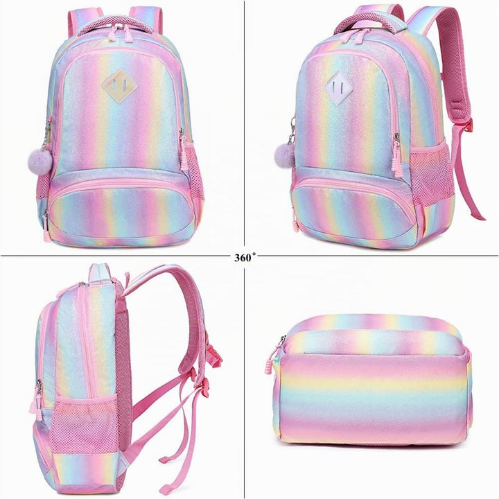 Schultaschen Mädchen Regenbogen Glitzer Rucksack Teenager Set Bunte Schulrucksack Damen Lässiger Tag