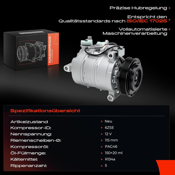 Frankberg Kompressor Klimaanlage Kompatibel mit A-Klasse W176 1.6L-2.0L 2012-2018 B-Klasse W242 W246