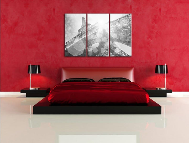 Pixxprint Eiffelturm im Sonnenschein als Leinwandbild 3 teilig/Grösse: 3 Teilig (120x80) / Wandbild/
