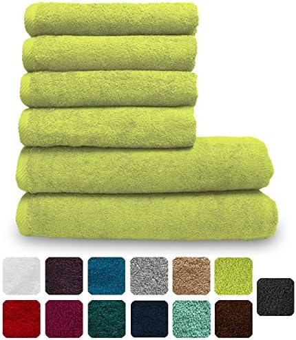 Pure Line Handtuch-Set 6 teilig, 2 Duschtücher 70 x 140 cm & 4 Handtücher 50 x 100 cm, Lime, Lime
