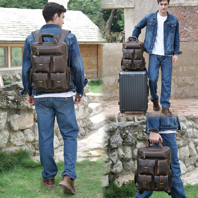 TIDING Herren Rucksack Echtes Leder Grosse Kapazität Business Reisetasche für 15,6 Laptop Tasche, Da