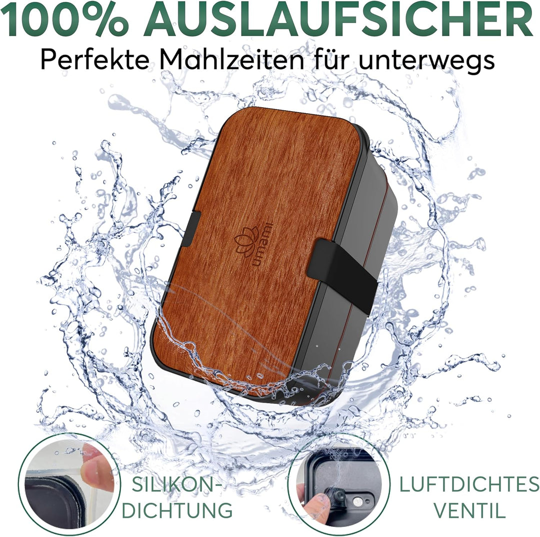Umami Premium Lunchbox Erwachsene, Verschachtelbar Auslaufsichere Bento Box mit 4 Bestecke & Fächern