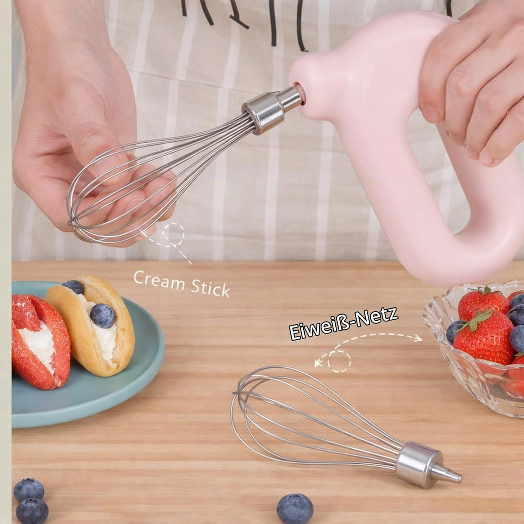 Elektrischer Handmixer, 1500mAh Wiederaufladbar Elektrischer Schneebesen, 4 Gang Einstellbarer Kabel