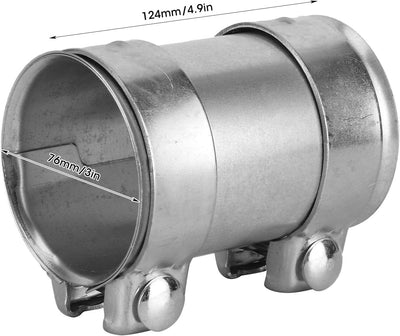 Auspuffschelle, 3in 76mm Edelstahl Auspuffrohrverbinder Doppelklemme Verbindungshülse Auspuffschelle