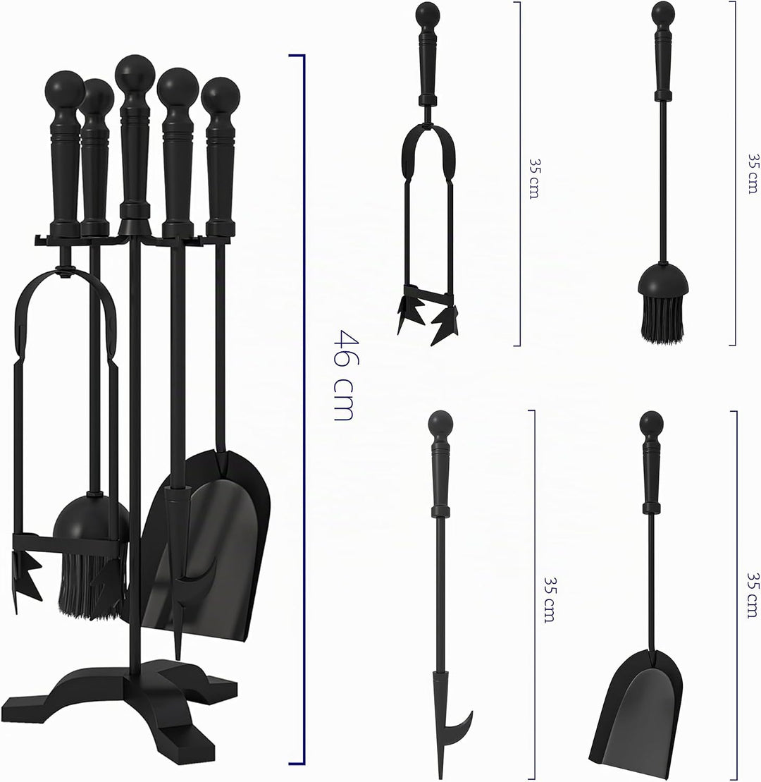 Kingson Modernes Kaminwerkzeug-Set aus Gusseisen, Bürste, Schaufel, Schürhaken und Zange, 19,5 x 17