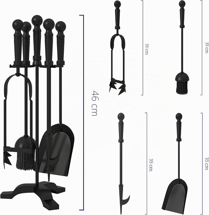Kingson Modernes Kaminwerkzeug-Set aus Gusseisen, Bürste, Schaufel, Schürhaken und Zange, 19,5 x 17