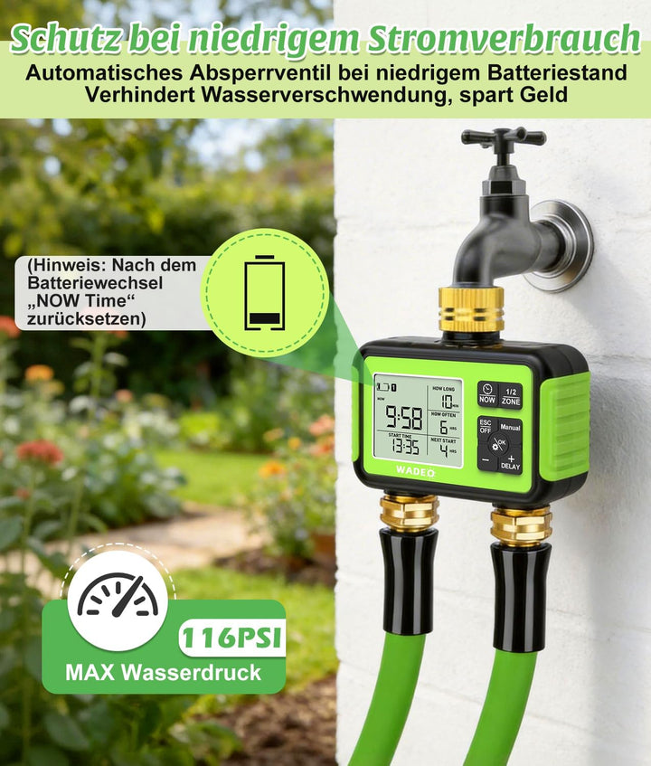 WADEO Bewässerungscomputer 2 Ausgänge, Messing-Einlass und -Auslass, LCD-Display, Automatische Bewäs