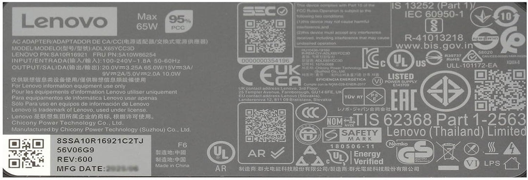 Lenovo SA10M13943 Original USB-C Netzteil 65 Watt Normale Bauform
