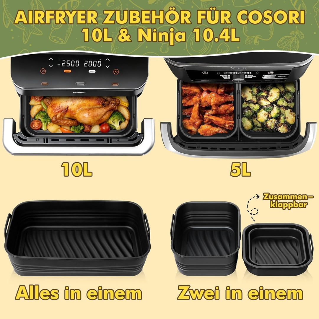 Heissluftfritteuse Zubehör für Cosori Dual Blaze 10L & Ninja AF500EU Foodi Flexdrawer 10,4L, BPA-fre