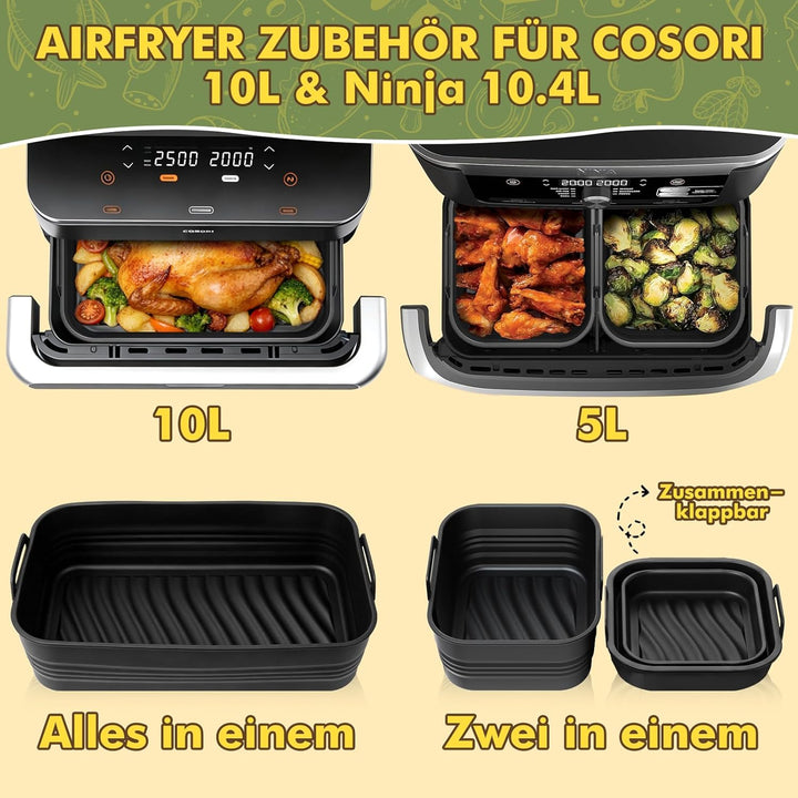 Heissluftfritteuse Zubehör für Cosori Dual Blaze 10L & Ninja AF500EU Foodi Flexdrawer 10,4L, BPA-fre