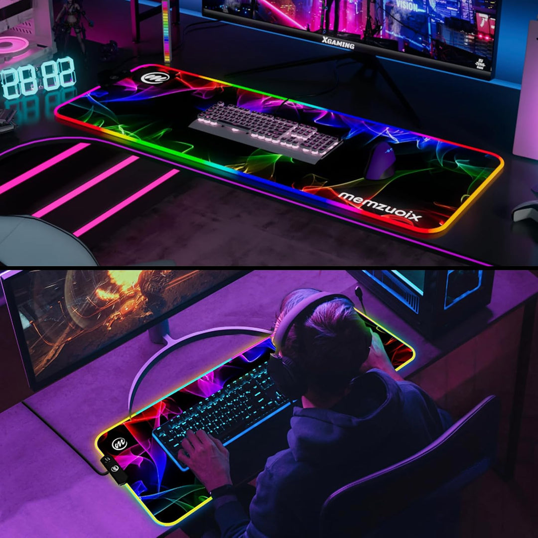 RGB Gaming Mauspad XXL 80×30 cm – Grosses LED Mousepad mit 12 Beleuchtungsmodi, Rutschfester Gummiba