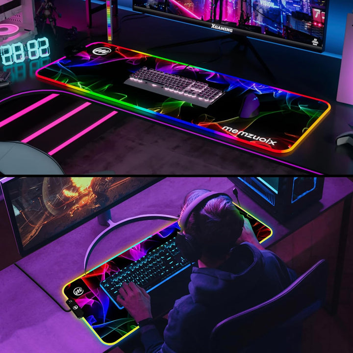 RGB Gaming Mauspad XXL 80×30 cm – Grosses LED Mousepad mit 12 Beleuchtungsmodi, Rutschfester Gummiba
