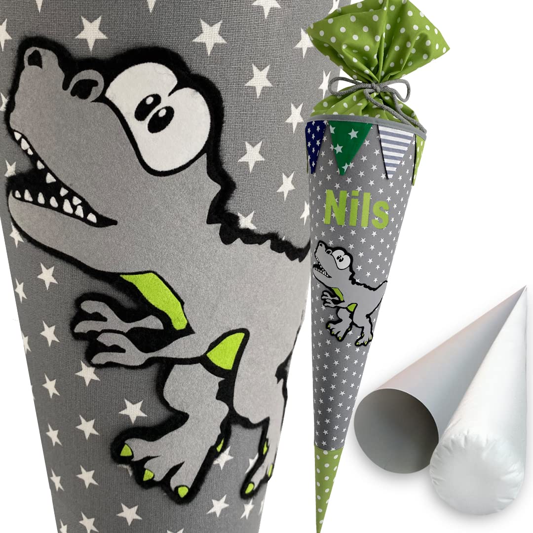 windeltou DINOSAURIER-Schultüte | 70 cm | klassische Schultüte | Stoff, Einschulung, Schulanfang, Zu