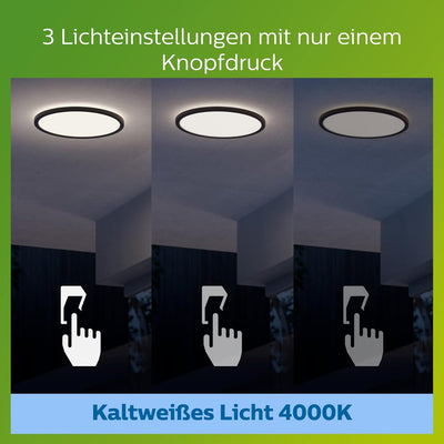 Philips Outdoor LED Deckenleuchte Superslim, schwarz, 15W, kaltweisses Licht 4.000K, 3 Lichteinstell