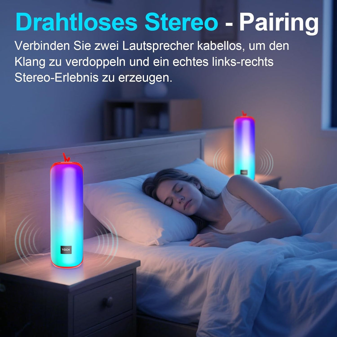 VOCH Tragbarer Bluetooth Lautsprecher mit RGB Licht, 40W Stereo Sound, Bluetooth 5.3, TWS Pairing, I