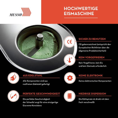 Musso Mini Lussino 4080 Gourmet Eiscreme-Maschine mit 2 Aromen und Silikonspatel | Italienische Eisc