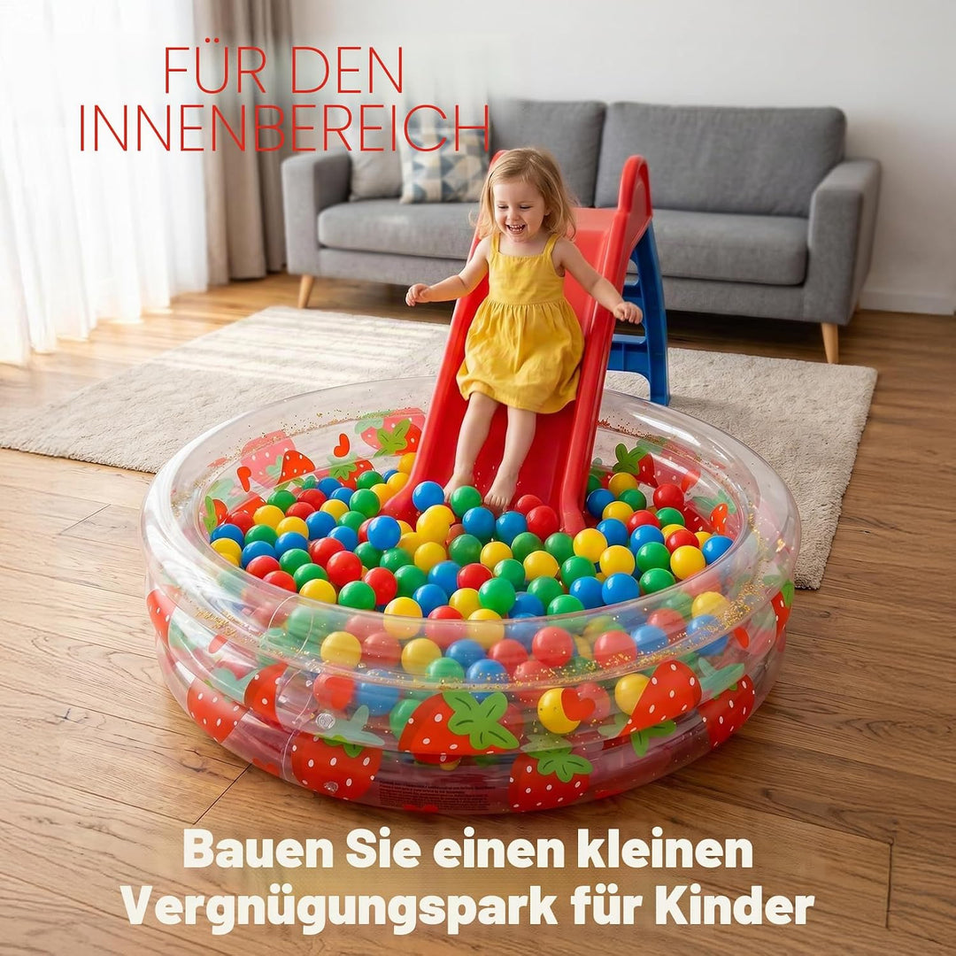 Aufblasbarer Pool, 90x25 cm, Aufblasbares Planschbecken, Paddling Pool, Pailletten-Erdbeermuster, in