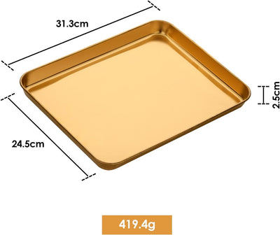 Edelstahl Tablett, Golden Rechteckige Serviertabletts Aufbewahrungsplatte mit flachem Boden für Haus