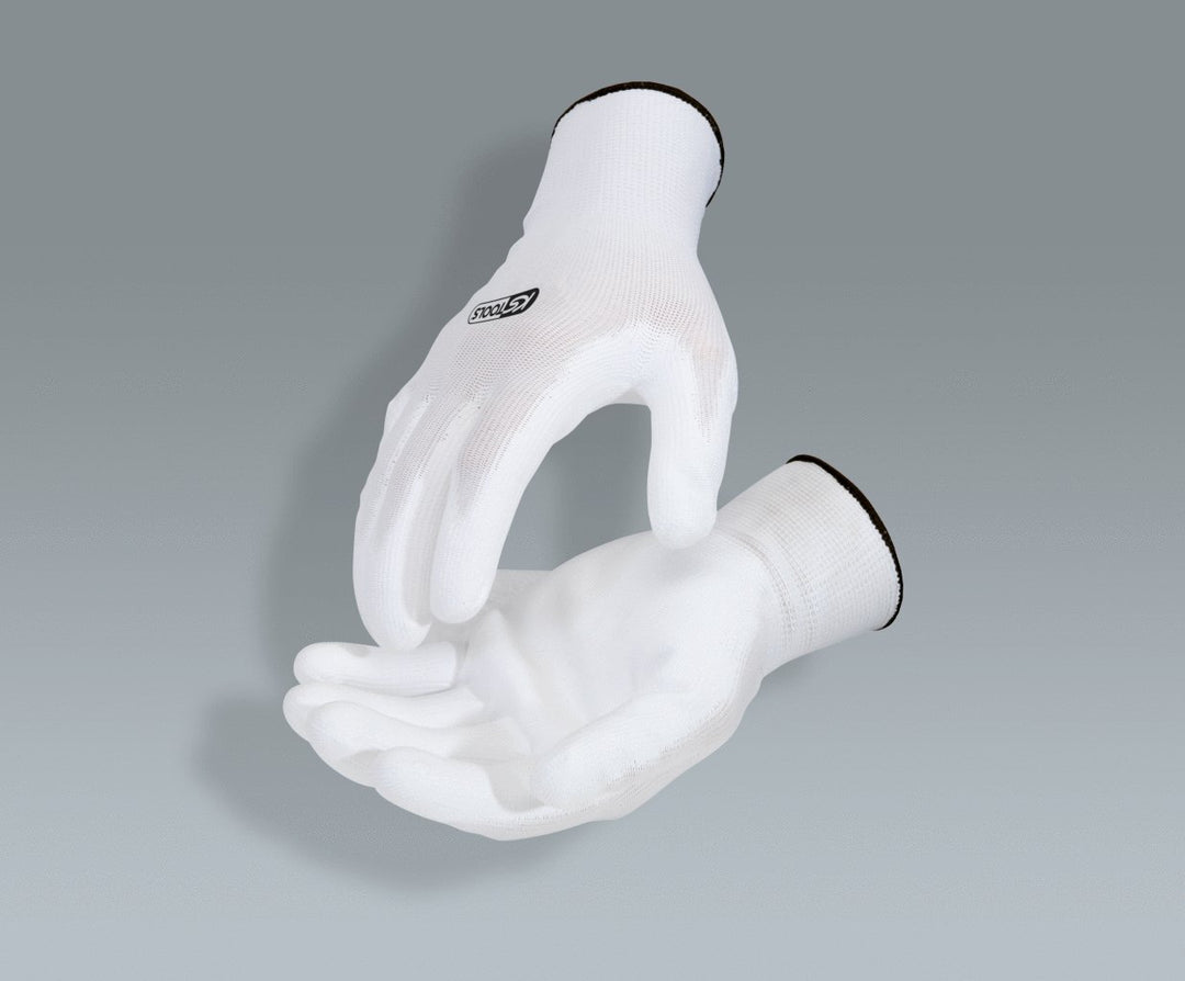 KS Tools 310.0455 Mikro-Feinstrickhandschuhe-weiss, XL, 12 Paar, XL