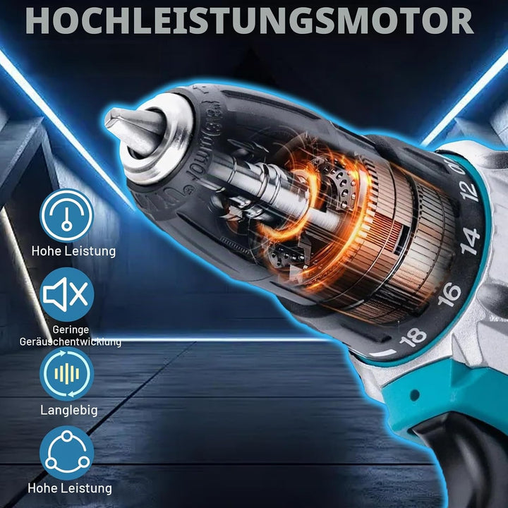 18V Akku Schlagbohrschrauber Set kompatibel mit Makita Akku, Akku Bohrmaschine mit 24tlg Zubehör Dri