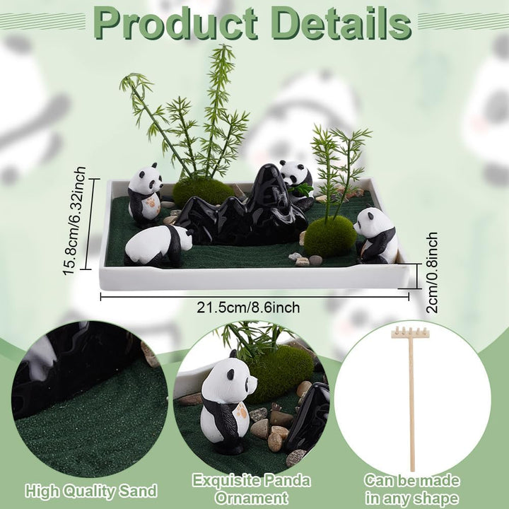 WEBEEDY Die Mini Zen Garten Kit DIY Panda Sand Tablett Kit für Desktop-Sandkasten, 20,4x10,2 cm Craf