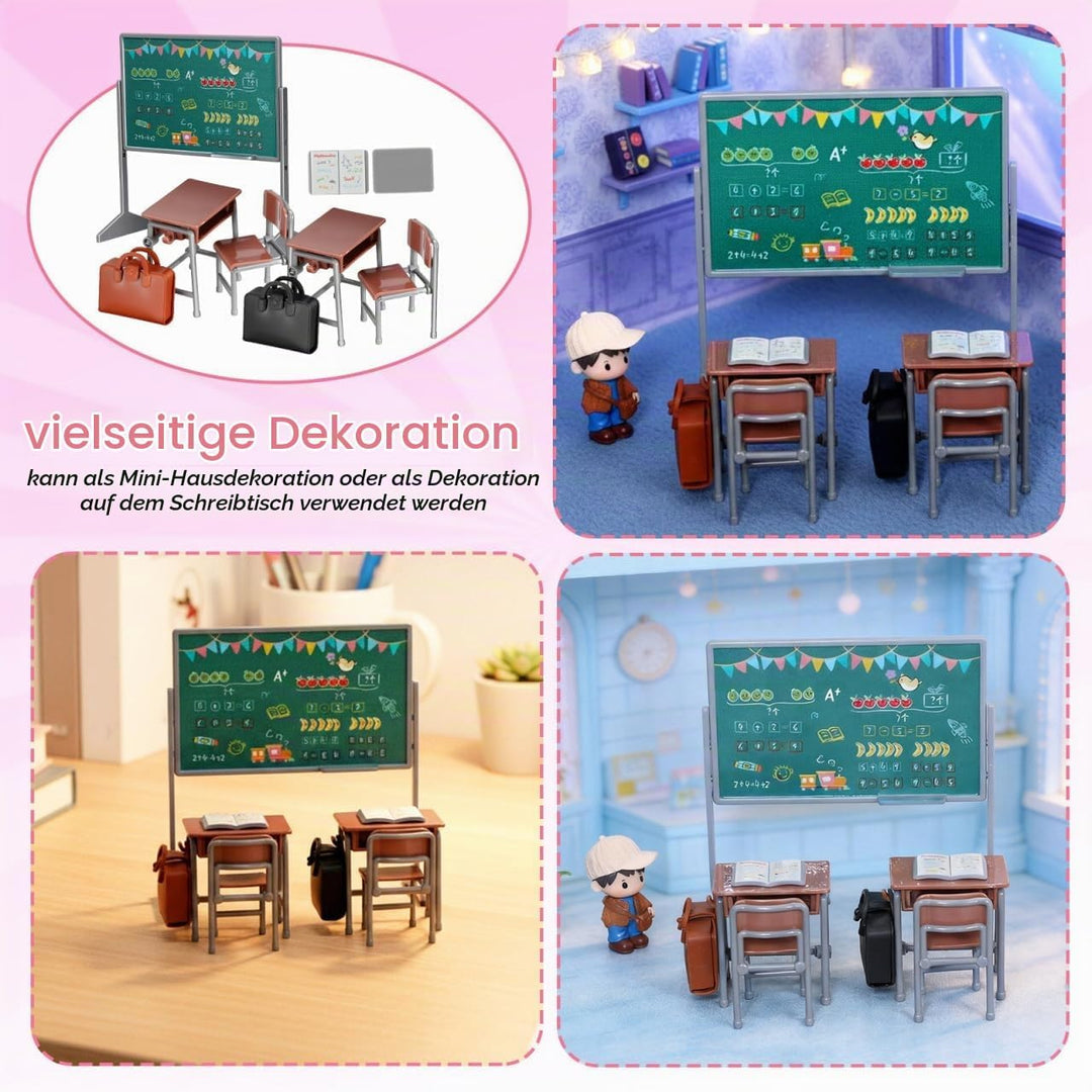 TOYANDONA 1 Set Miniatur-Klassenzimmer-Spielset Mini-Puppenmöbelmodelle mit Schultafel, Stuhl, Schre