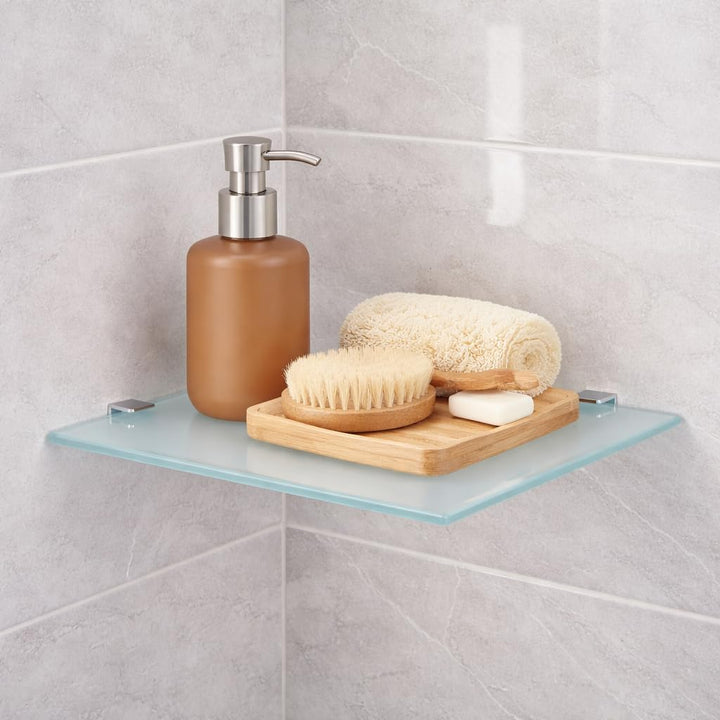 Euro Tische Glas Eckregal 35 x 35 cm, Wandregal für Badezimmer, Duschregal Bad, Glas Badregal mit 6m