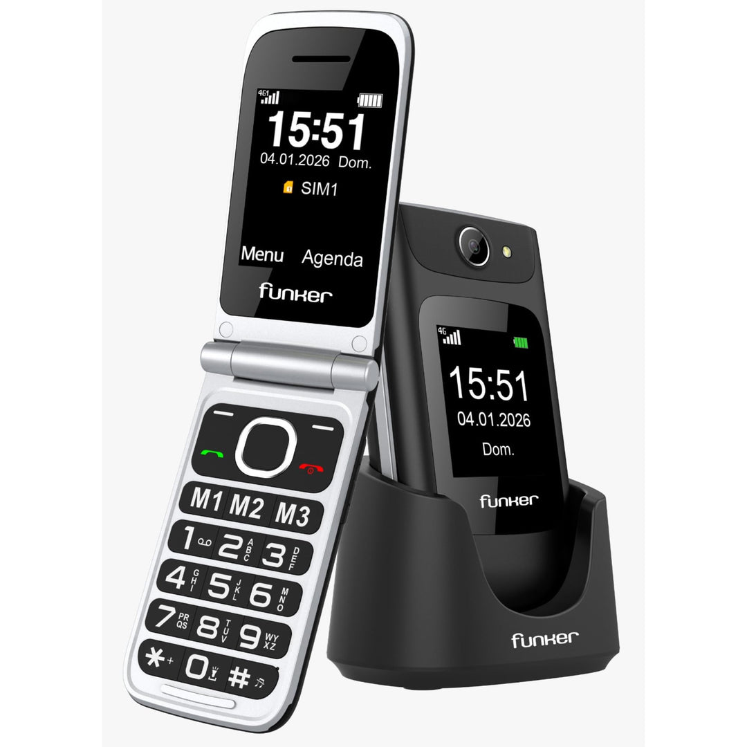 Funker C250 Comfort Power 4G Klapphandy für Senioren, Ladestation, kontrastreiche Tastatur, SOS-Tast