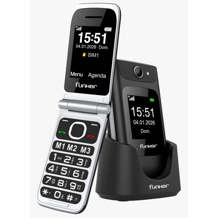 Funker C250 Comfort Power 4G Klapphandy für Senioren, Ladestation, kontrastreiche Tastatur, SOS-Tast