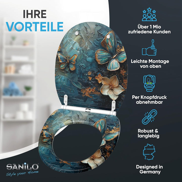 Sanilo WC Sitz mit Absenkautomatik & Schnellverschluss, Toilettendeckel per Knopfdruck abnehmbar, ei