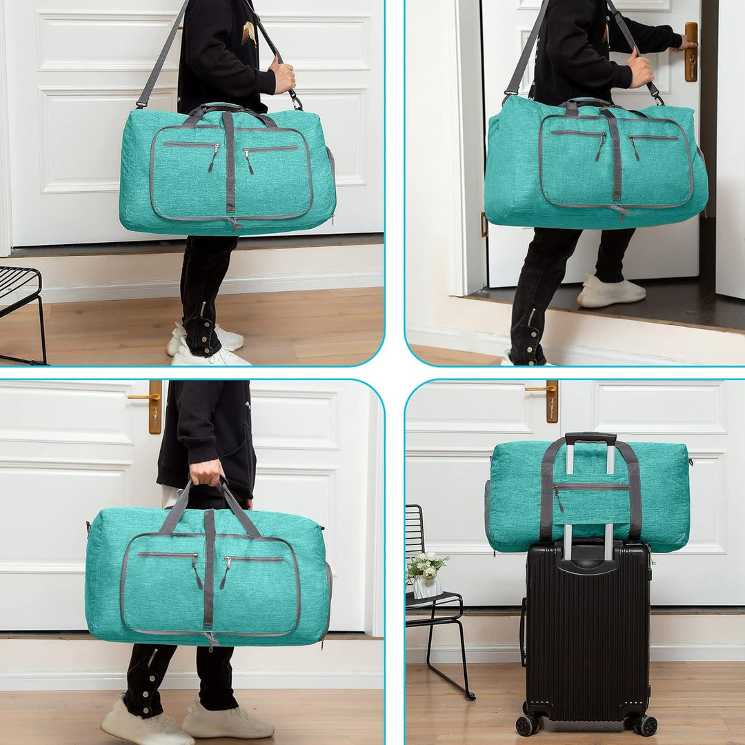 Vomgomfom 115L Reisetasche mit Schuhfach, Grosse Falttasche für Camping, Reisen, Fitness, Minzgrün E