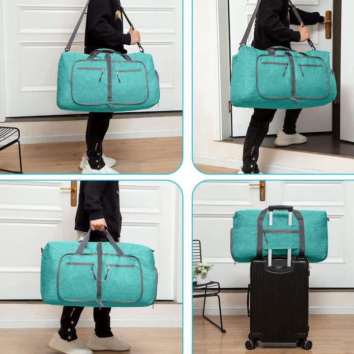 Vomgomfom 115L Reisetasche mit Schuhfach, Grosse Falttasche für Camping, Reisen, Fitness, Minzgrün E