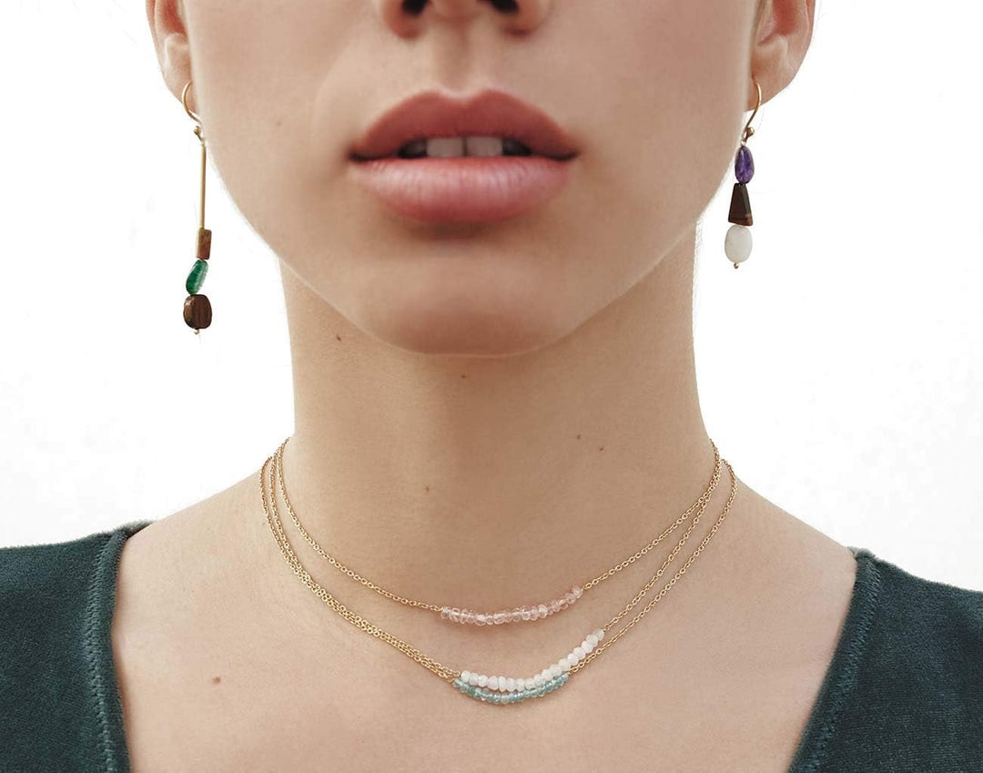 Lange asymmetrische Ohrringe mit Natursteinen, Amethyst, Onyxgrün, Tigerauge, Halbedelstein, für Dam