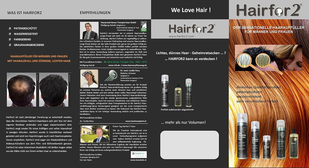 Hairfor2 Haarverdichtungsspray gegen lichtes Haar | Haarpuder | Streuhaar | Haarauffüller | Haarausf