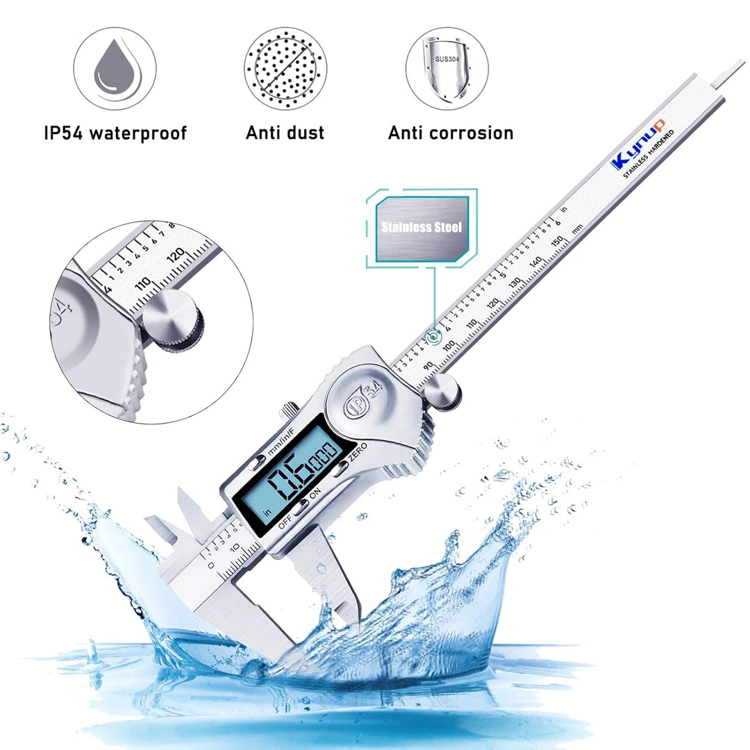 Kynup Digital Messschieber, Schieblehre Messwerkzeuge 150mm Edelstahl IP54 Spritzwasserdicht Staubdi