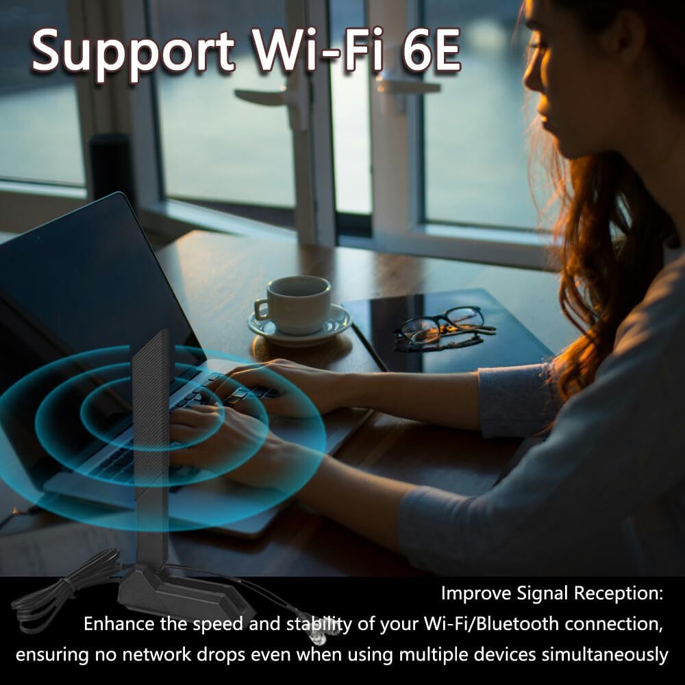 JINTAI High Gain 9dBi Tri-Band WiFi 6E Antenne mit Magnetfuss für ASUS für PC Desktop Computer - Omn