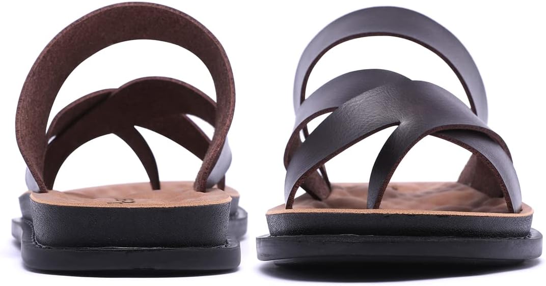 Harssidanzar Herren Sandalen Hausschuhe Cross Straps Slide Slip On Flip Flops für Männer Toe Ring St