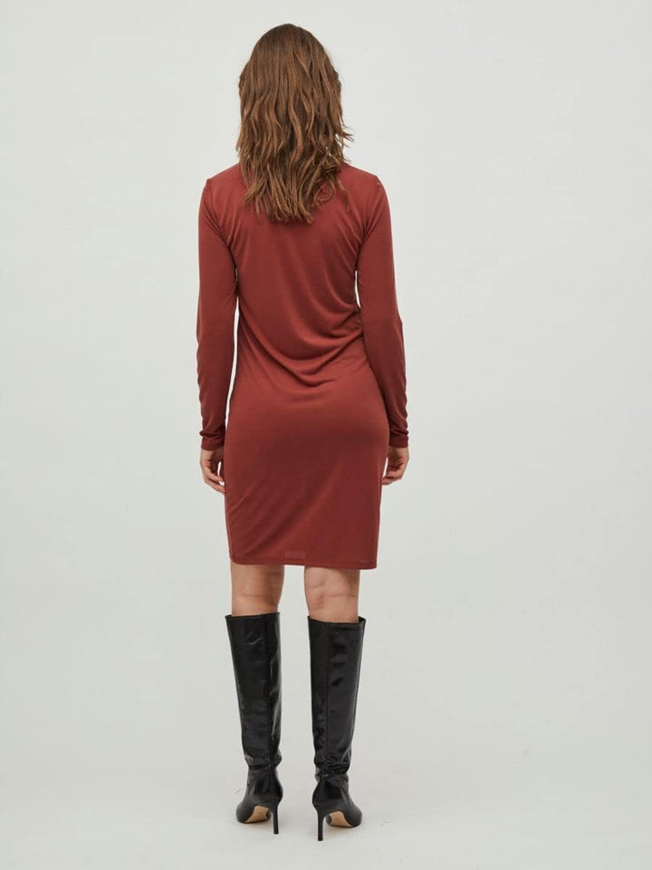 Vila Damen Vimodala O-Neck L/S Midi Su-Noos Dress XS Fired Brick, XS Fired Brick